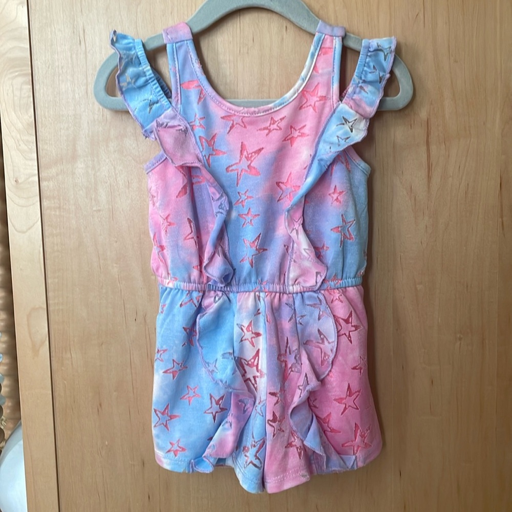Sara Sara Baby Sara tie dye romper with stars in pink and blue
